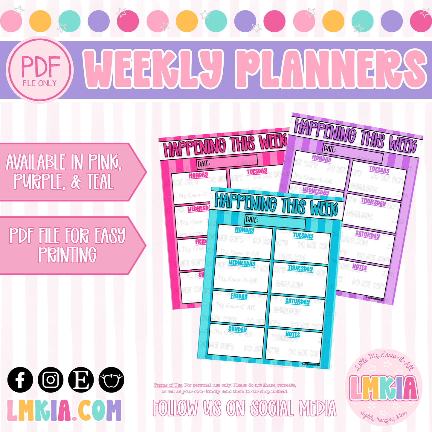Striped Weekly Planner Bundle Printable