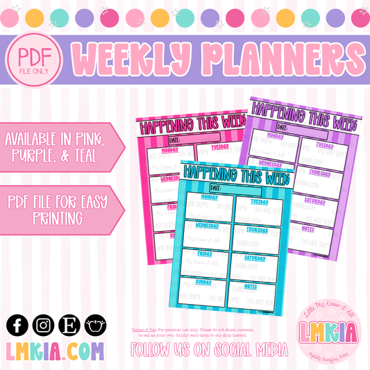 Striped Weekly Planner Bundle Printable