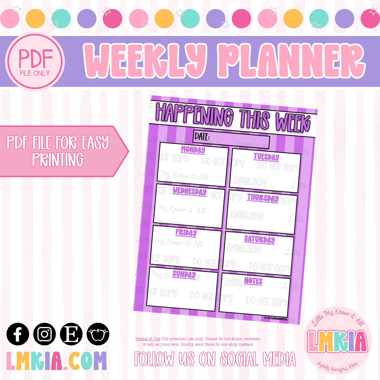 Purple Striped Weekly Planner Printable