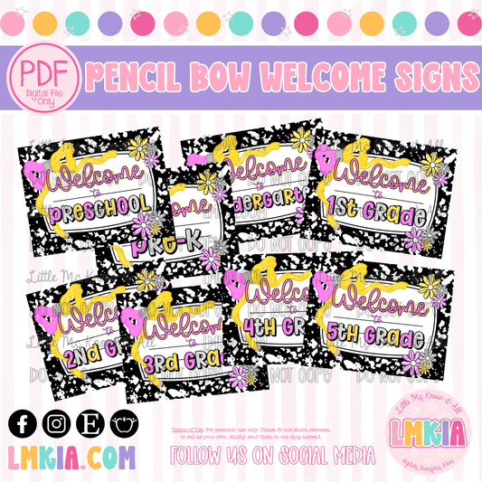 Pencil Bows Welcome Signs Bundle Printable