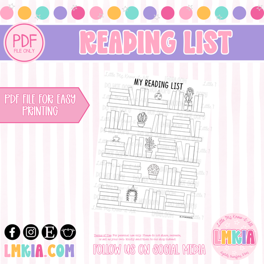 Coloring Reading List Printable FREEBIE