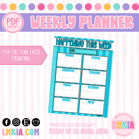 Teal Striped Weekly Planner Printable