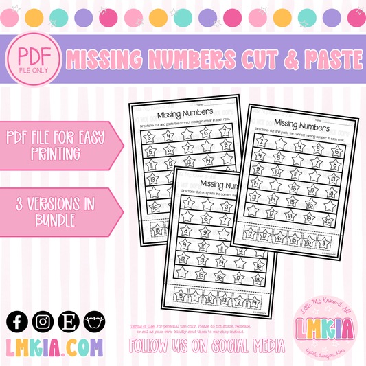 Missing Numbers Cut and Paste Printable