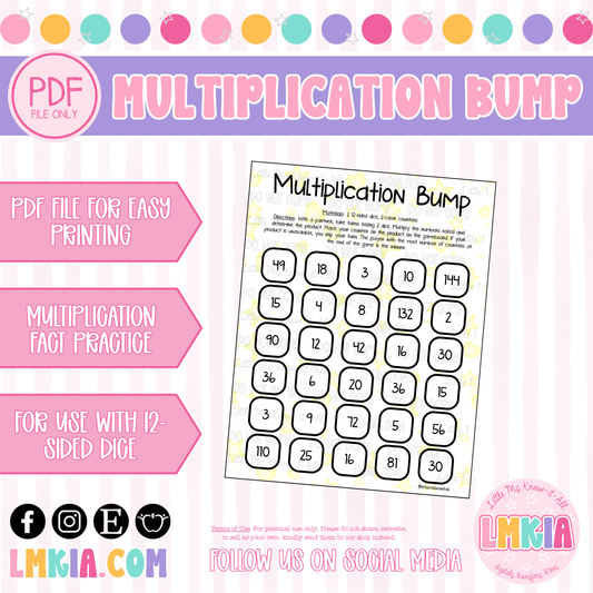 Multiplication Bump Math Fluency Game 2.0