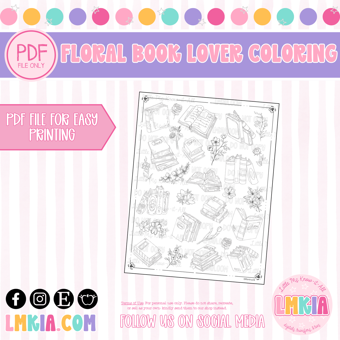Floral Book Lover FREEBIE Printable Coloring Page
