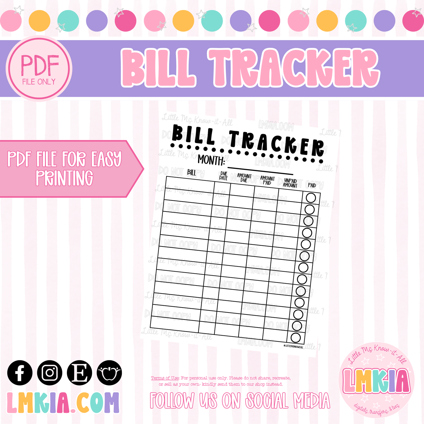 Bill Tracker Printable
