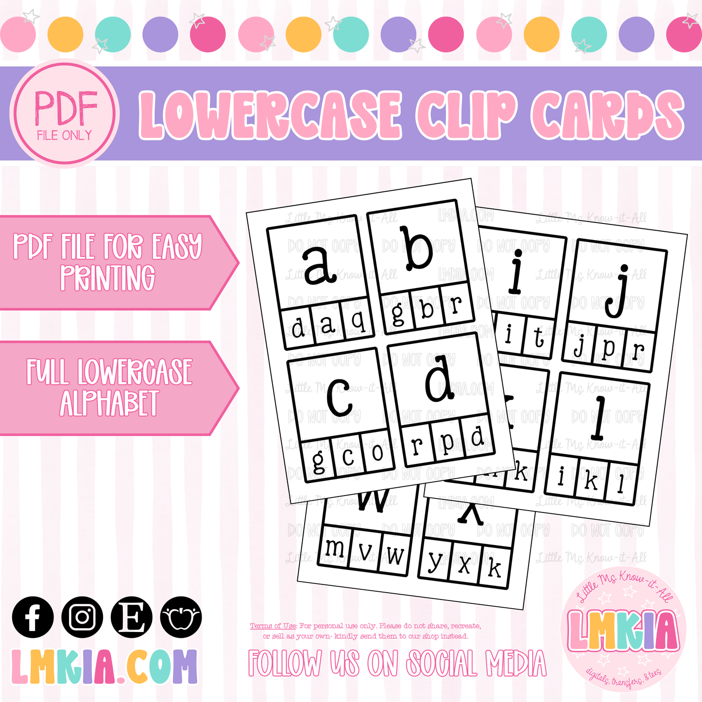Lowercase Letter Matching Clip Cards