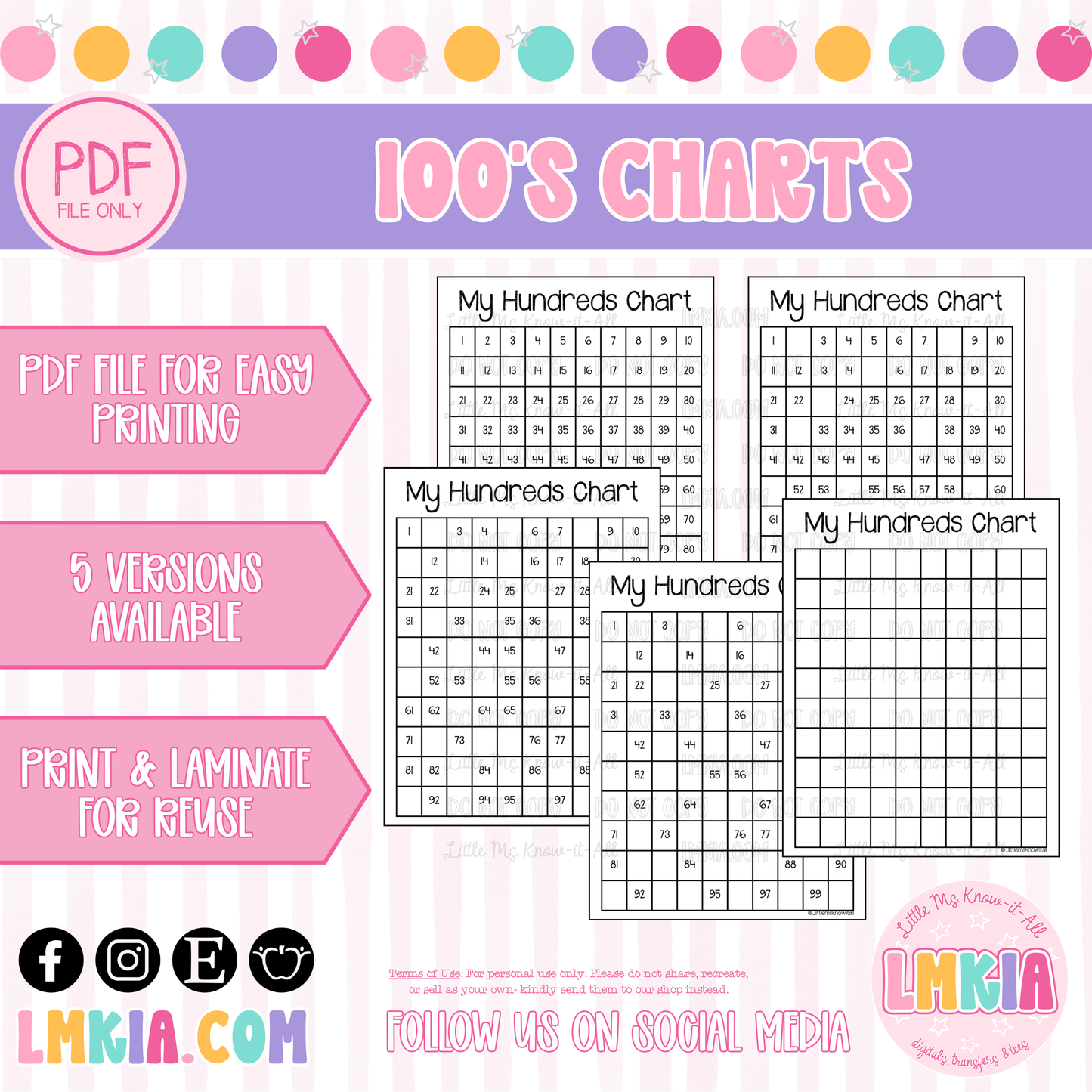 Hundreds Chart Printable Digital Resource