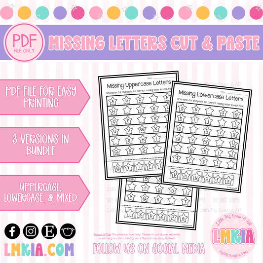 Missing Letters Cut and Paste Printable