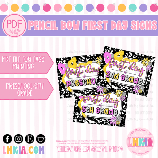 Pencil Bows First Day Signs Bundle Printable