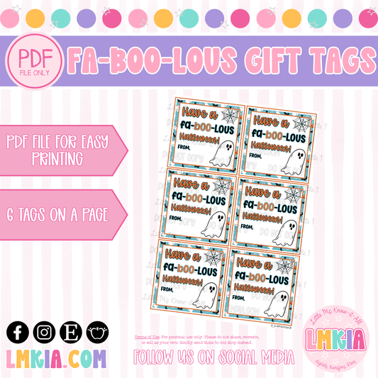 Have a Fa-boo-lous Halloween Ghost Gift Tags