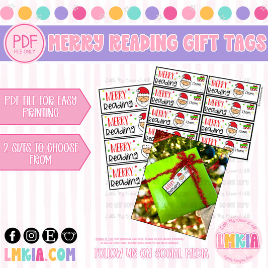 Merry Reading Student Christmas Gift Tags