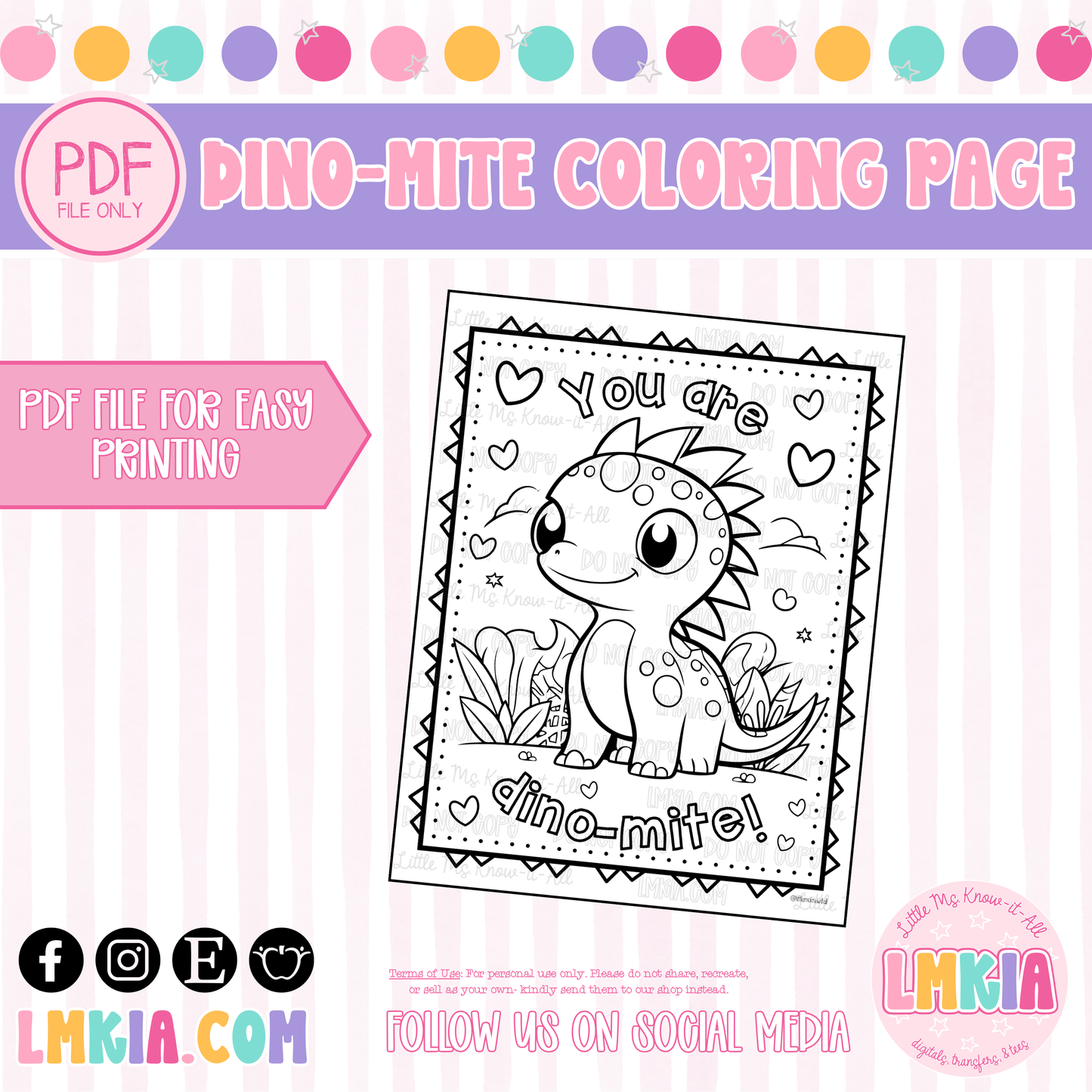 You Are Dino-Mite FREEBIE Printable Coloring Page