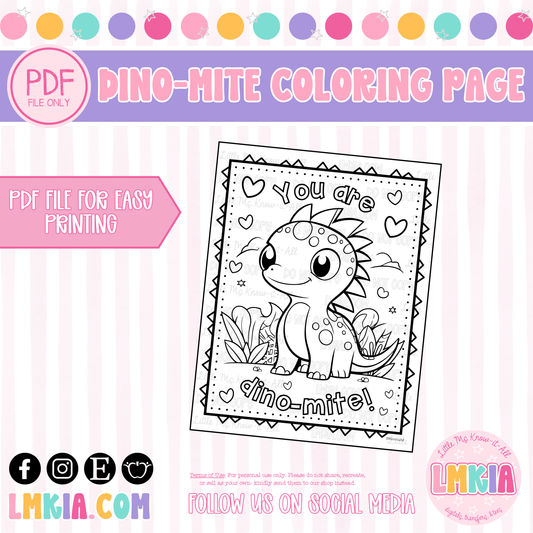 You Are Dino-Mite FREEBIE Printable Coloring Page