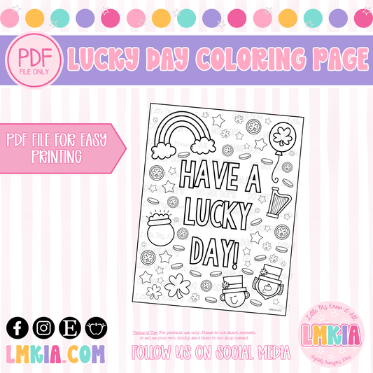 Have A Lucky Day FREEBIE Printable Coloring Page