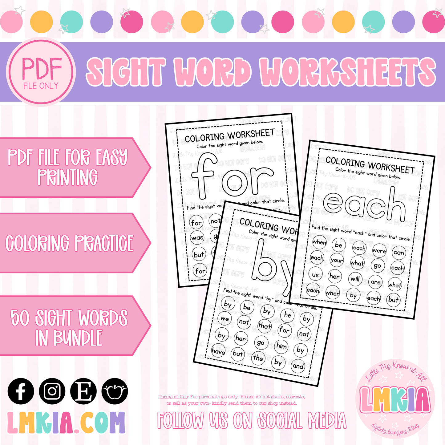 Coloring Sight Word Worksheets Bundle