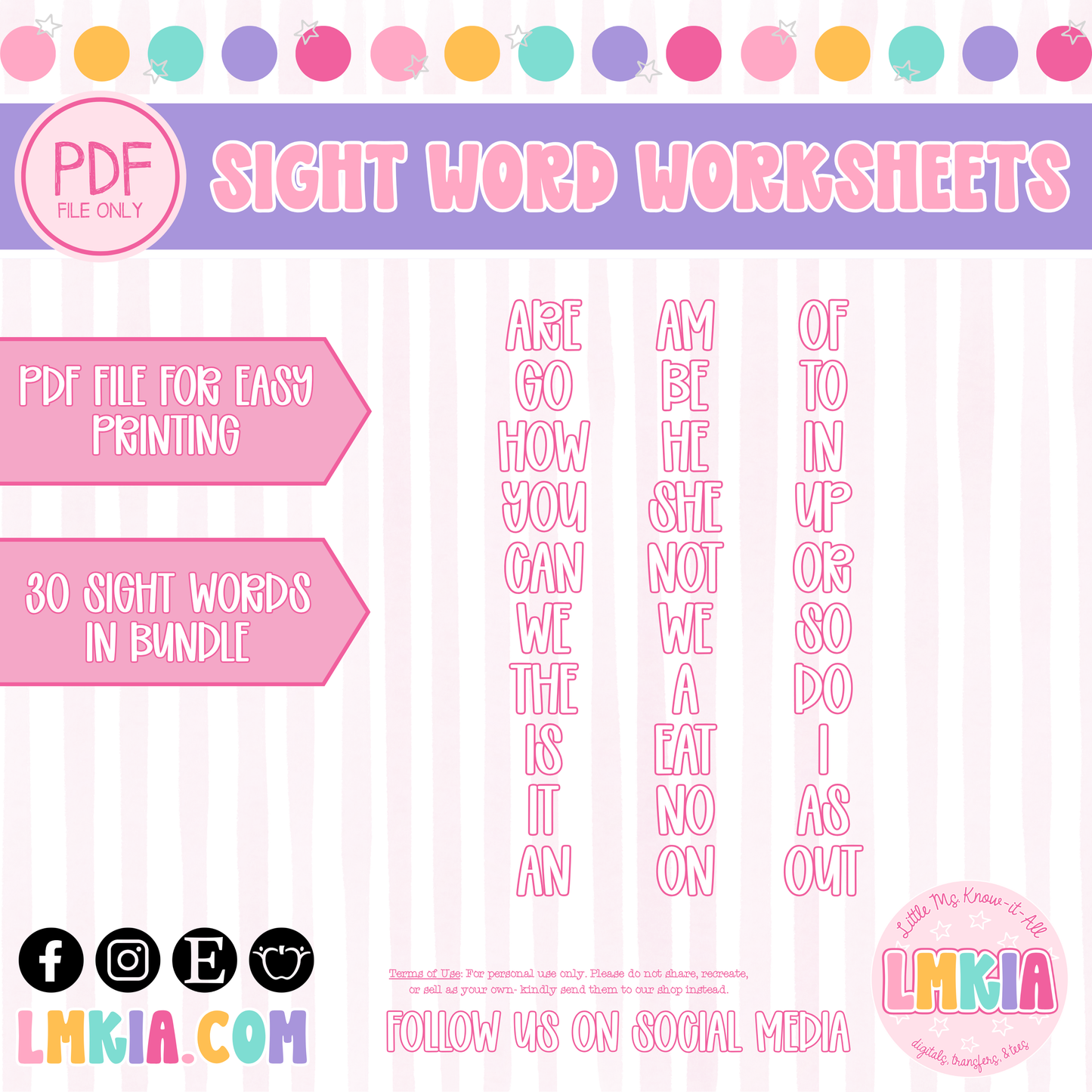 Color Trace Find Read Sight Word Worksheets Bundle