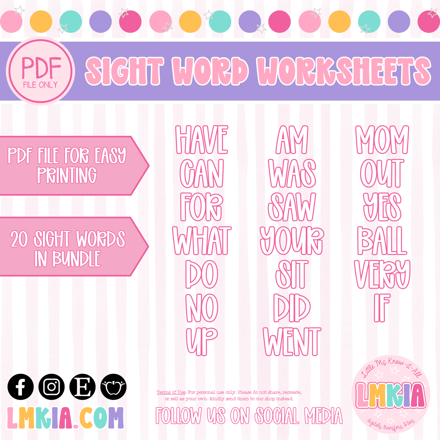 Read Trace Color Write Sight Words Worksheets Bundle