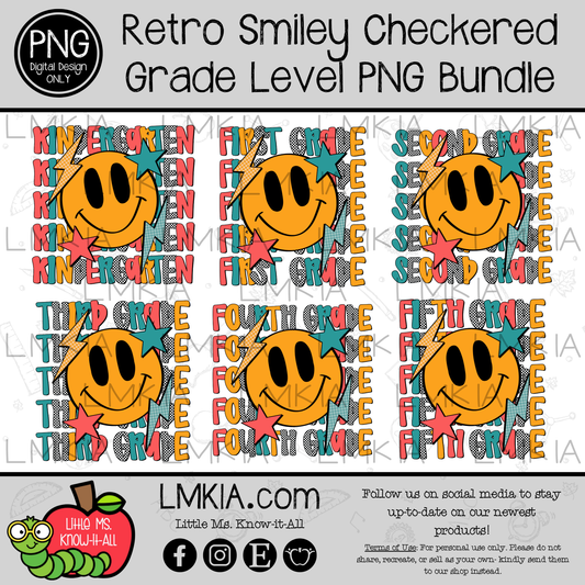 Retro Smiley Emoji Checkered Grade Levels Teacher Digital Design PNG Bundle