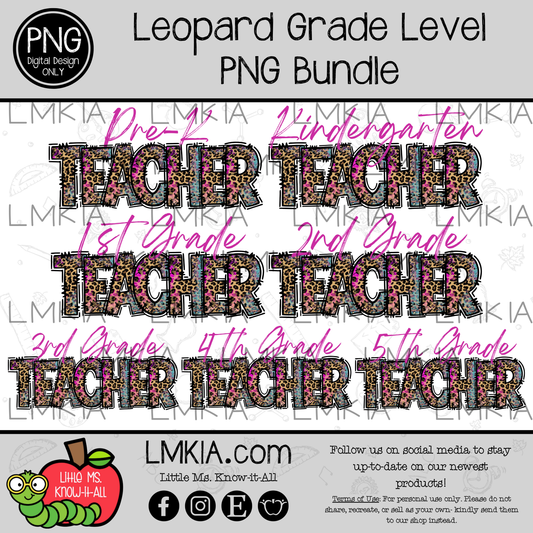 Leopard Doodle Letter Grade Level Teacher PNG Digital Design Bundle