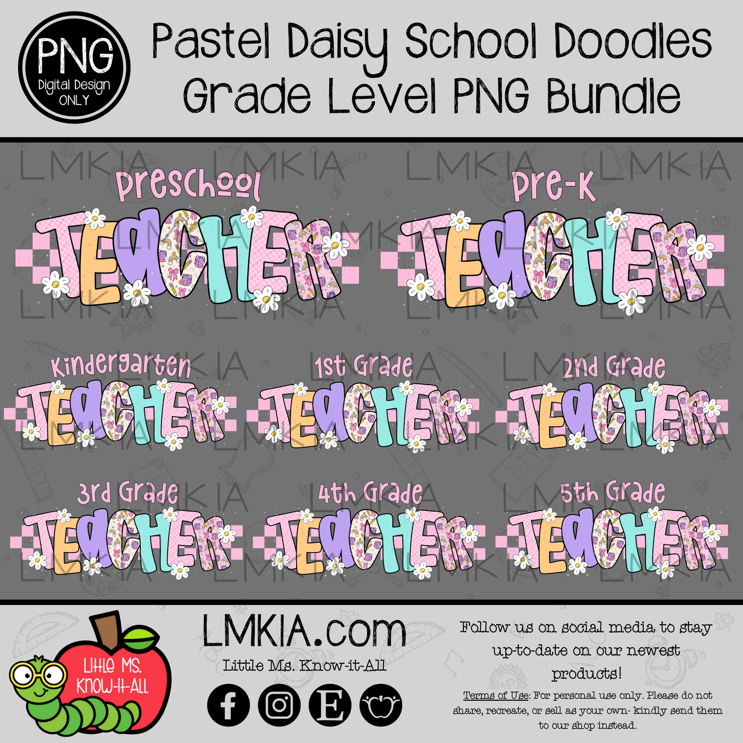 Pastel Daisy Grade Level Digital Design PNG Bundle