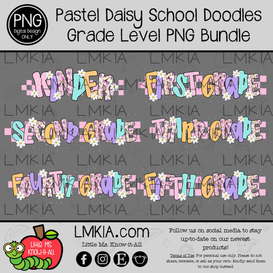 Pastel Daisy Grade Level Digital Design PNG Bundle