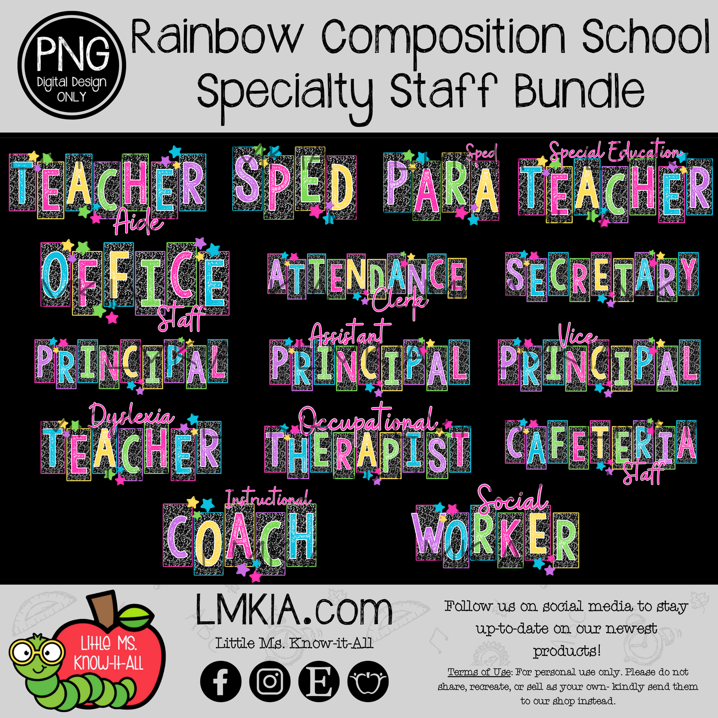Rainbow Composition School Specialty Staff Digital Design PNG Bundle