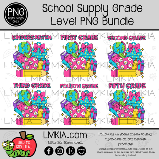 School Supply Grade Levels Teacher Digital Design PNG Bundle