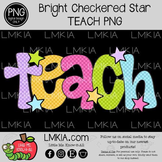 Rainbow Checkered Stars Teach Digital Design PNG