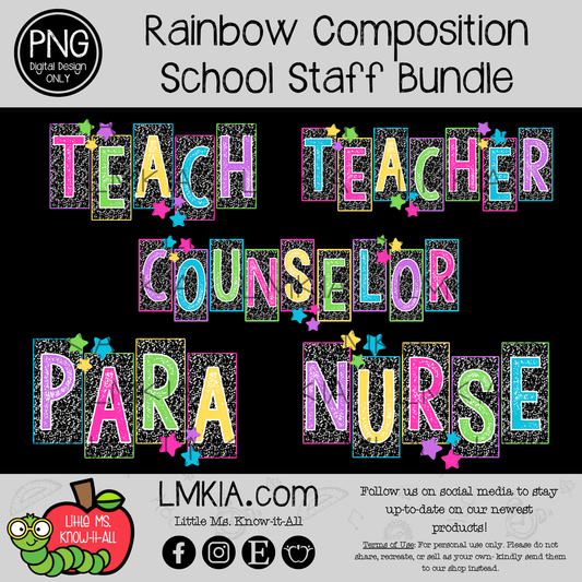 Rainbow Composition School Staff Digital Design PNG Bundle