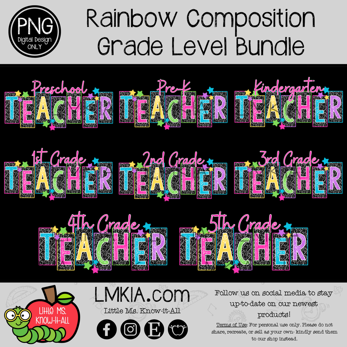 Rainbow Composition Grade Level Digital Design PNG Bundle