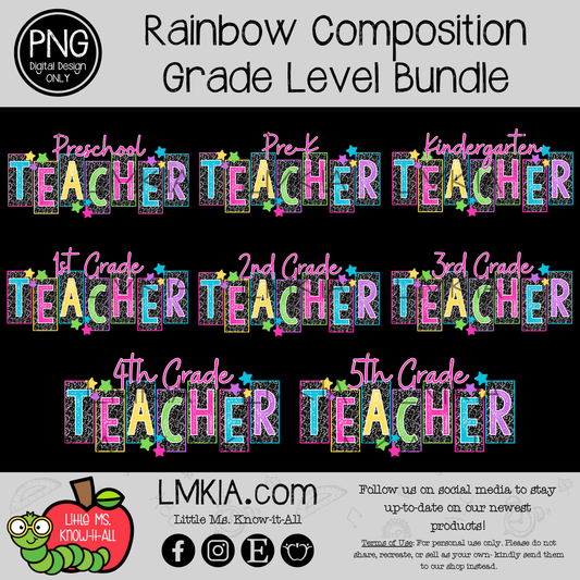 Rainbow Composition Grade Level Digital Design PNG Bundle