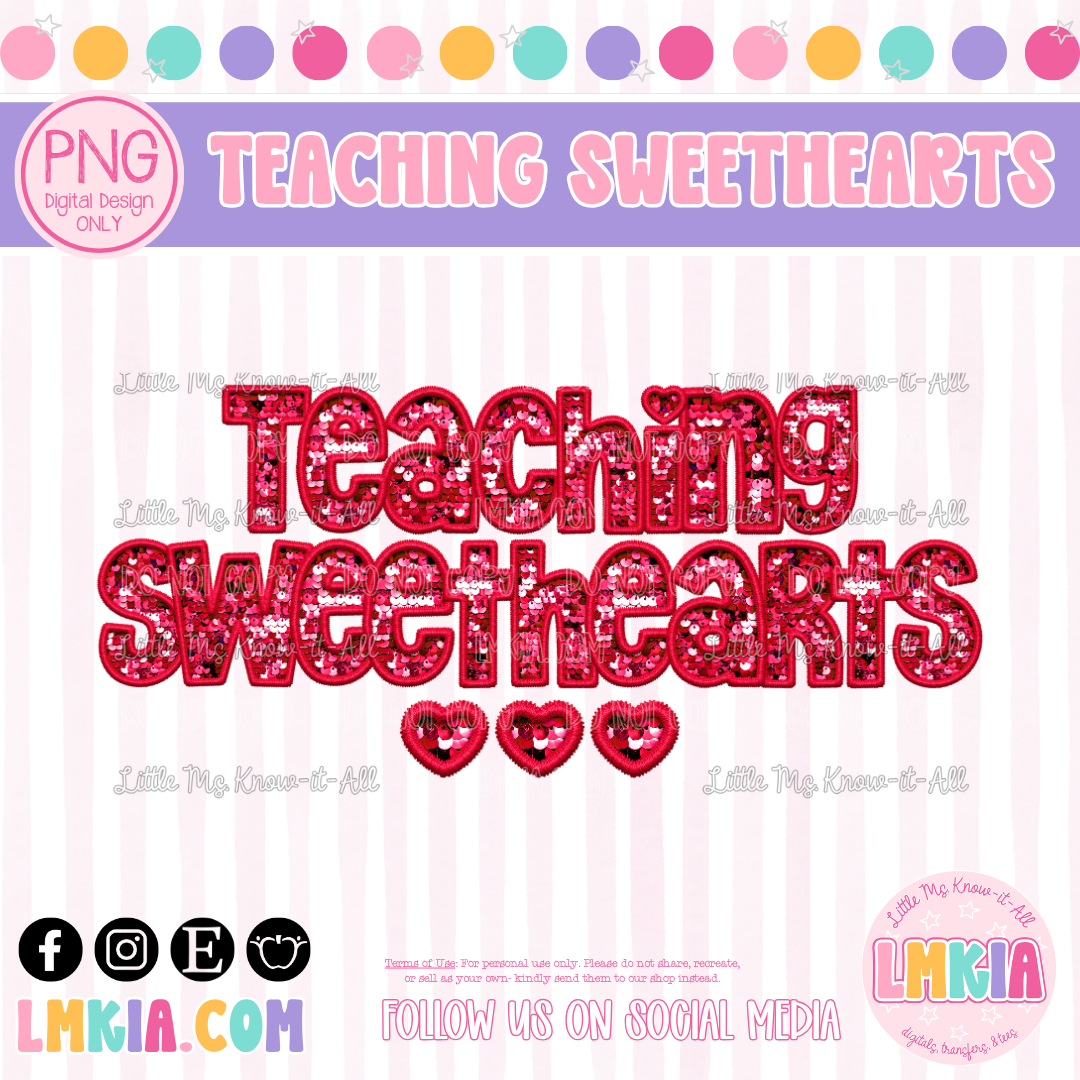 Teaching Sweethearts Red Faux Sequin Digital PNG