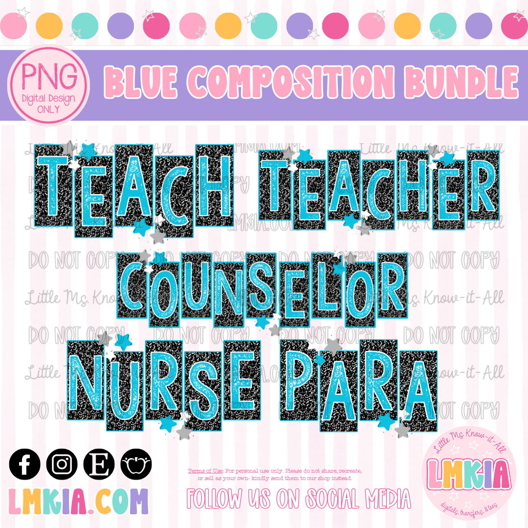 Blue Composition School Staff Digital Design PNG Bundle