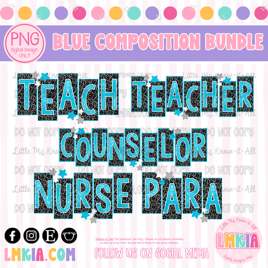 Blue Composition School Staff Digital Design PNG Bundle