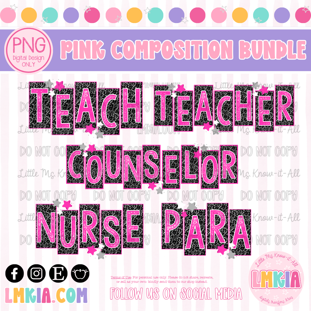 Pink Composition School Staff Digital Design PNG Bundle