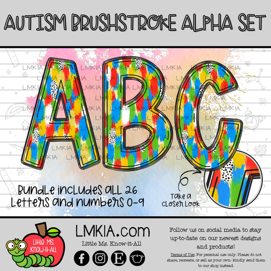 Autism Brushstroke Alpha Set Digital PNG