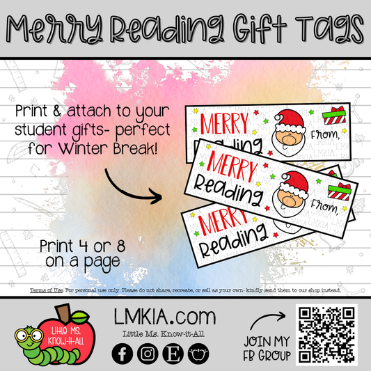 Merry Reading Student Christmas Gift Tags