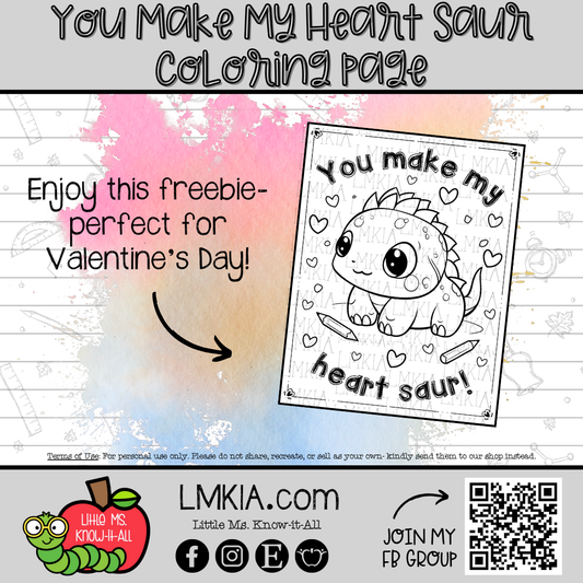 You Make My Heart Saur FREEBIE Printable Coloring Page