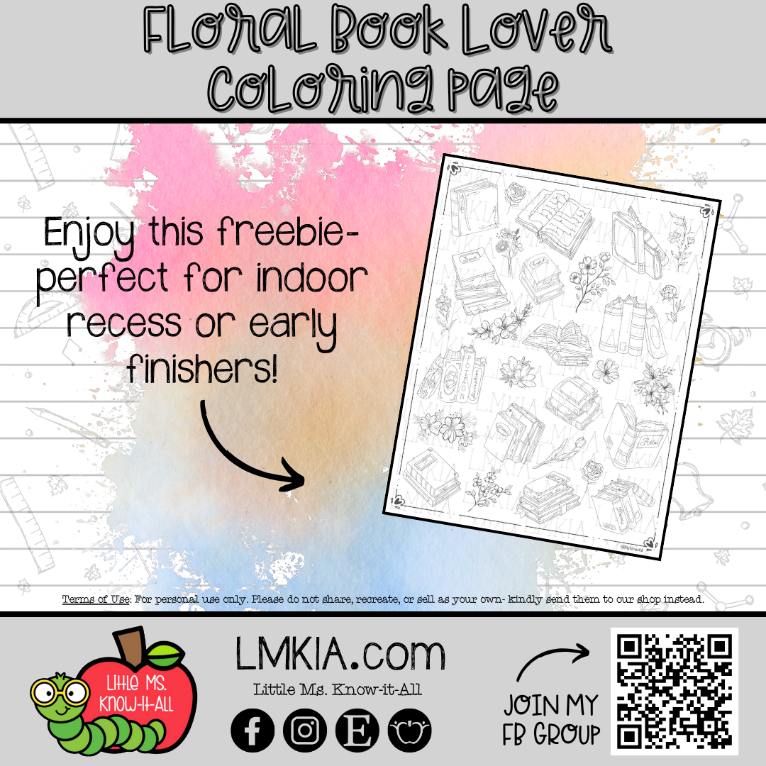 Floral Book Lover FREEBIE Printable Coloring Page