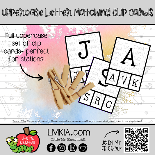 Uppercase Letter Printable Matching Clip Cards