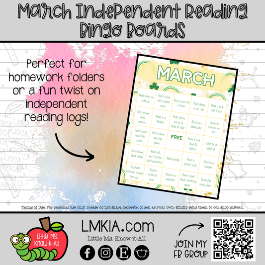 March Independent Reading Bingo Board Printable