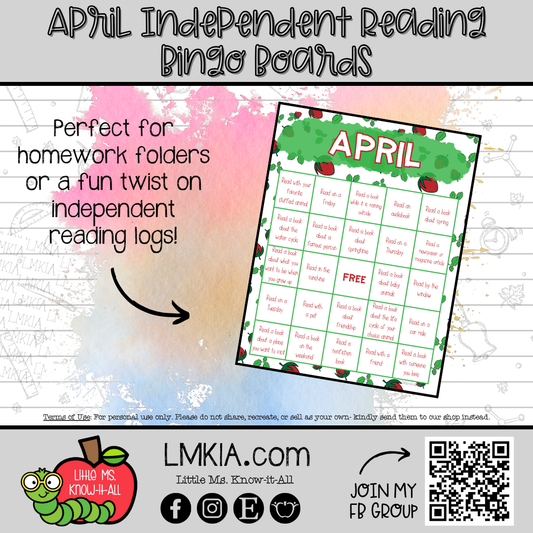 April Independent Reading Bingo Board Printable