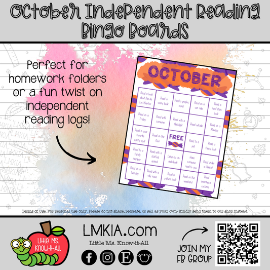 October Independent Reading Bingo Board Printable