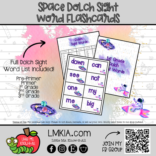 Space Dolch Sight Word Printable Flashcards