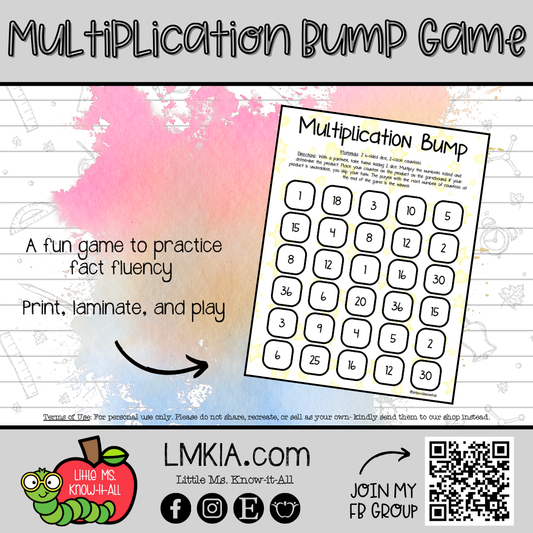 Multiplication Bump Math Fluency Game