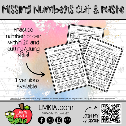 Missing Numbers Cut and Paste