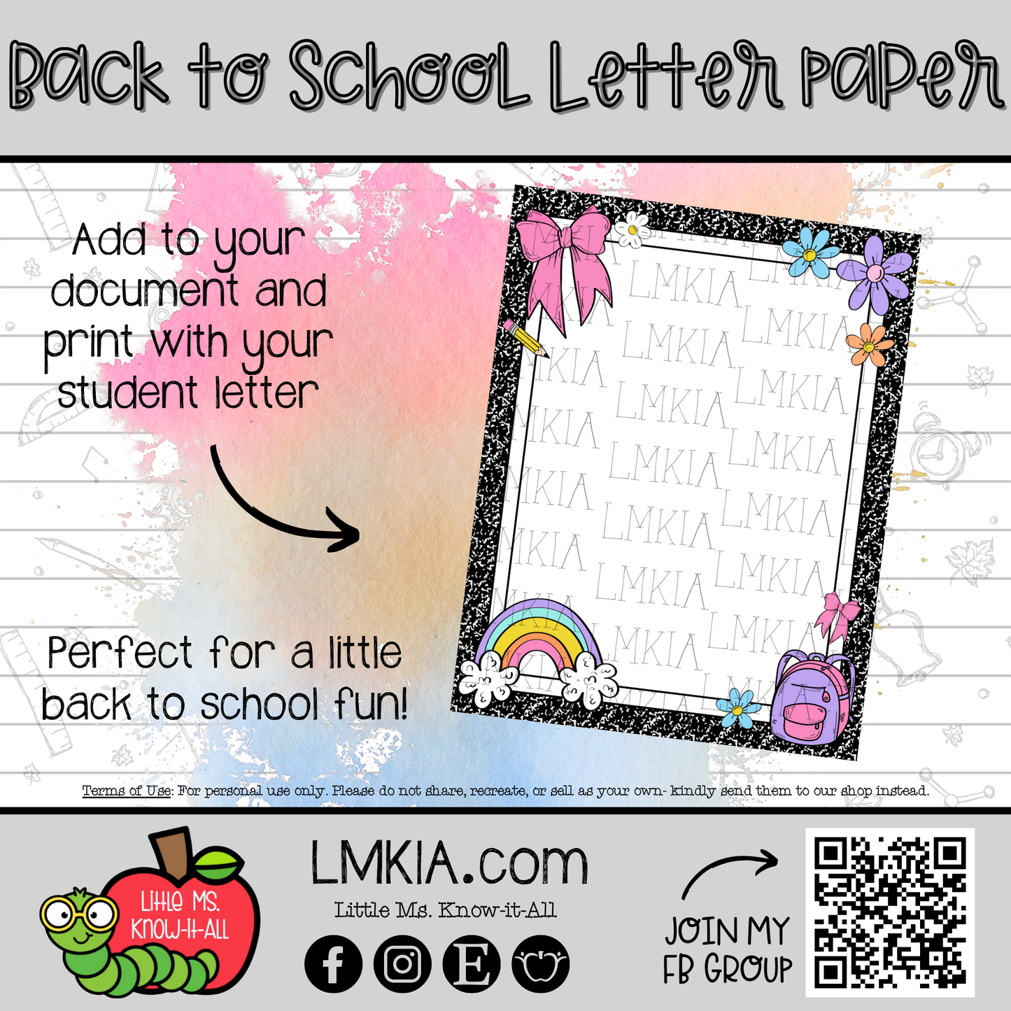 Back to School Letter Paper FREEBIE