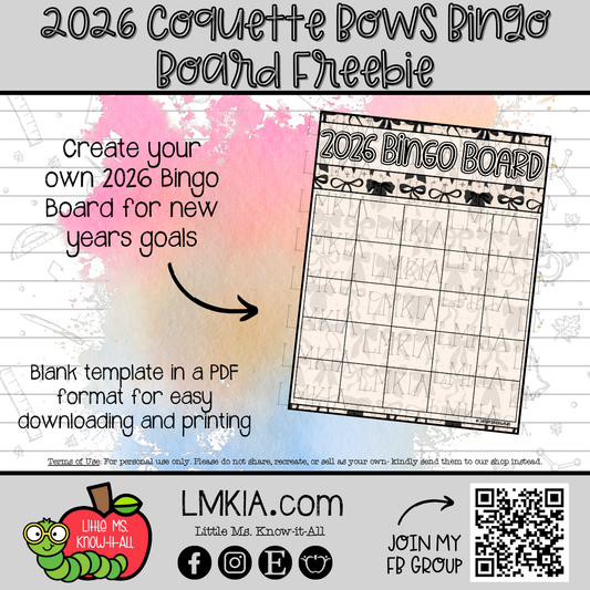 Coquette Bows 2026 Bingo Board FREEBIE
