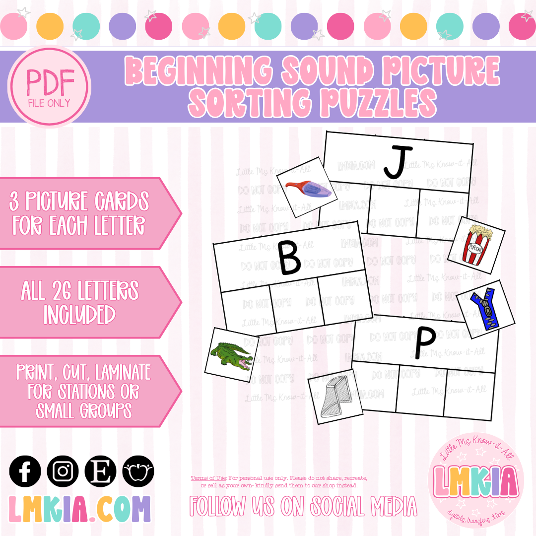 Beginning Sound Picture Sorting Puzzles